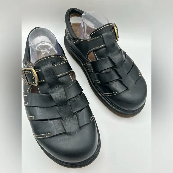 MIE RARE Dr Martens Sandals Mens Sz 11 Vintage Fisherman Black Chunky Y2K Grunge