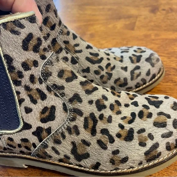 Mini Boden Leather Chelsea Boots leopard print size 32 1.5