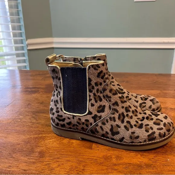 Mini Boden Leather Chelsea Boots leopard print size 32 1.5