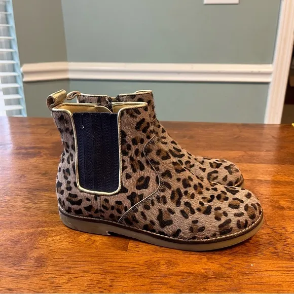 Mini Boden Leather Chelsea Boots leopard print size 32 1.5