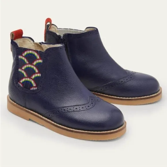 Mini Boden Leather Navy &amp; Rainbow Side Zip Chelsea Boots Sz 35 / US 3 NWOB
