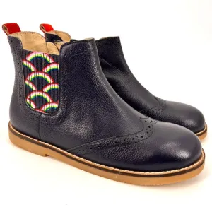 Mini Boden Leather Navy &amp; Rainbow Side Zip Chelsea Boots Sz 35 / US 3 NWOB