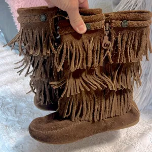 Minnetonka Boots Girls 4 Brown Leather Fringe