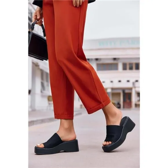 Minshluu Womens Wedge SIides Sandals Platform Open Toe Slip On Elastic Band