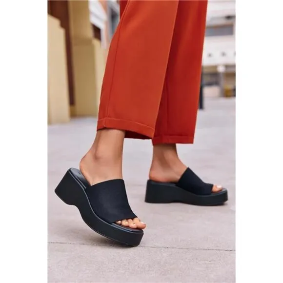Minshluu Womens Wedge SIides Sandals Platform Open Toe Slip On Elastic Band
