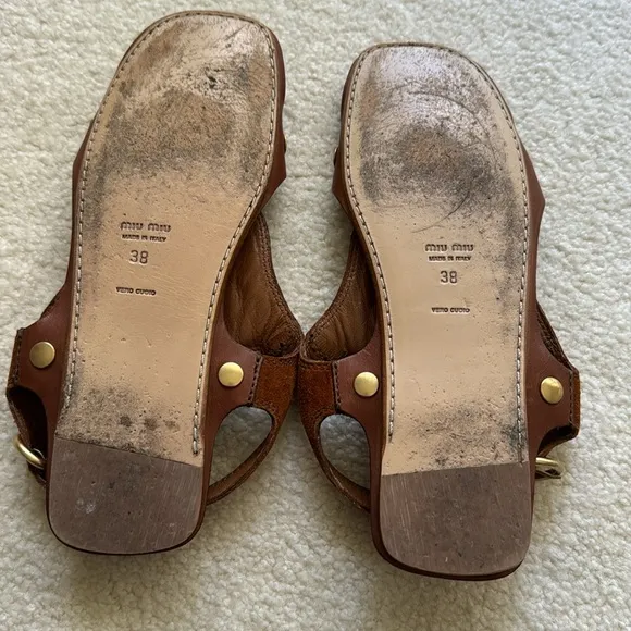 Miu Miu brown suede Hippie Y2K flats-pink&amp;Red cabochon jewels-brass mounts-sz 38