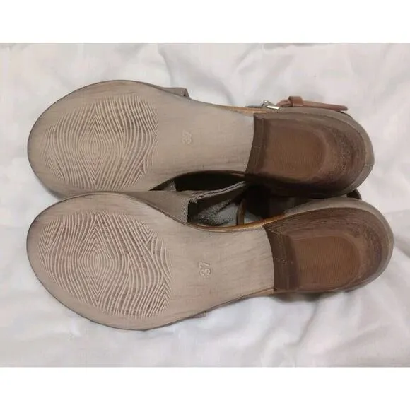 Miz Mooz Leather Heeled Sandals Sz 37 Sz 6.5 New Beige Open Toe Studded