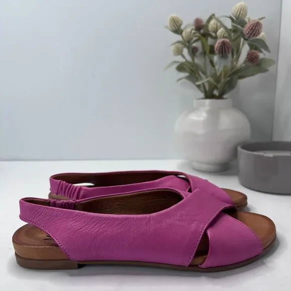 Miz Mooz Thayne Leather Crossover Slingback Sandals Fuchsia Women EU 38/7.5 NWOB
