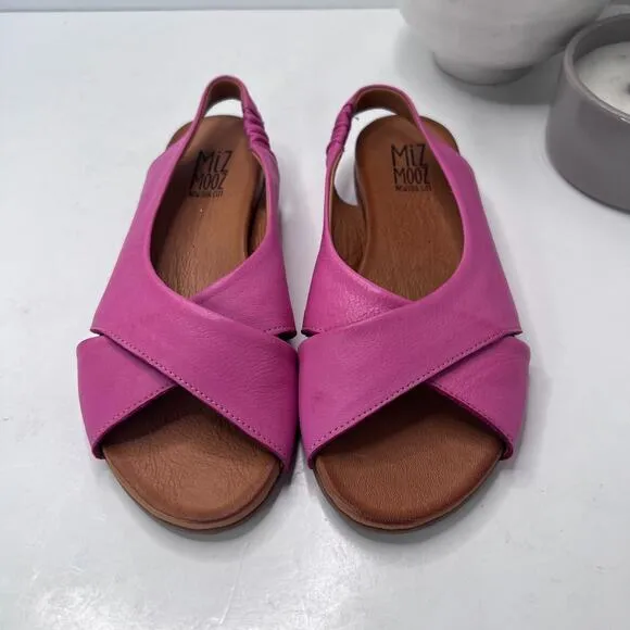 Miz Mooz Thayne Leather Crossover Slingback Sandals Fuchsia Women EU 38/7.5 NWOB