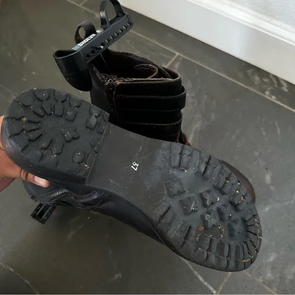 Moma Womens Black Leather Side-Zip Combat Moto Boots Sz 6.5-7