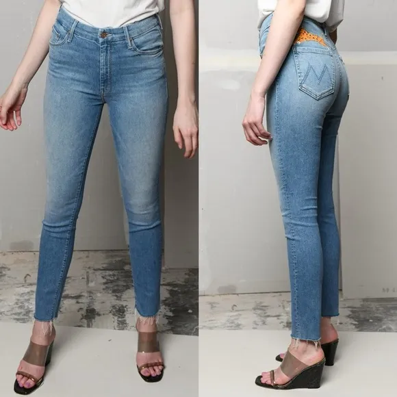 MOTHER High Waisted Looker Ankle Fray Jeans, Shoot to Thrill Wash w/ Leopard