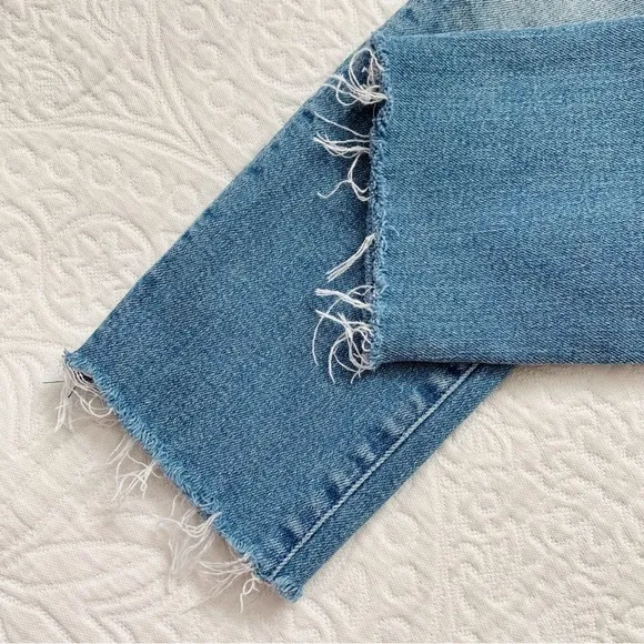 MOTHER High Waisted Looker Ankle Fray Jeans, Shoot to Thrill Wash w/ Leopard