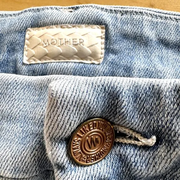 Mother The Looker Ankle Fray Across The Map Light Wash Ripped High Rise Jeans 25