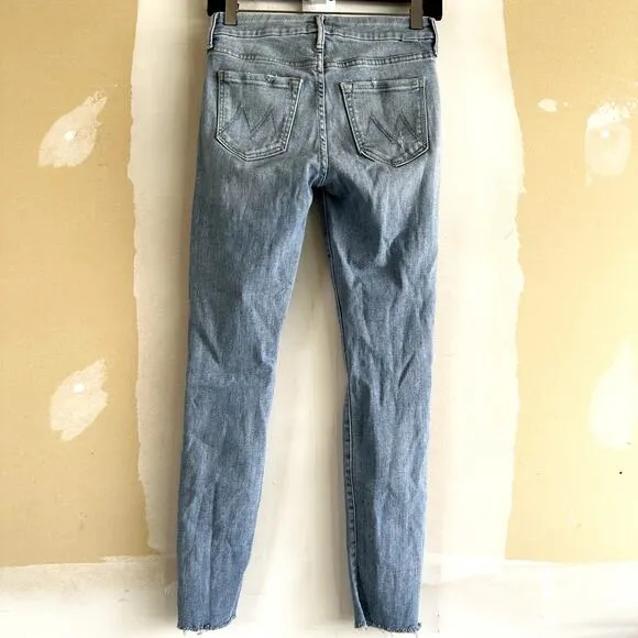 Mother The Looker Ankle Fray Across The Map Light Wash Ripped High Rise Jeans 25