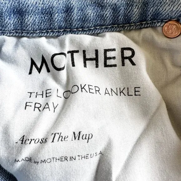 Mother The Looker Ankle Fray Across The Map Light Wash Ripped High Rise Jeans 25