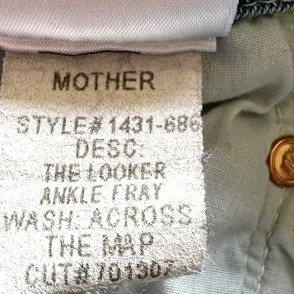 Mother The Looker Ankle Fray Across The Map Light Wash Ripped High Rise Jeans 25