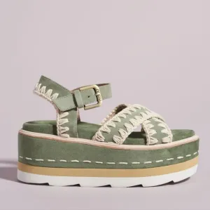 Mou Platform Suede Sandals - sage green