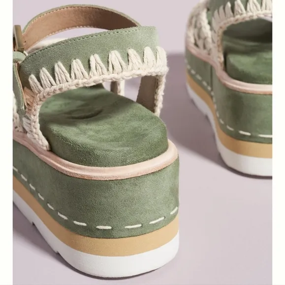 Mou Platform Suede Sandals - sage green