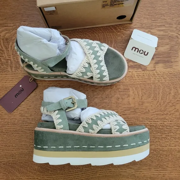 Mou Platform Suede Sandals - sage green