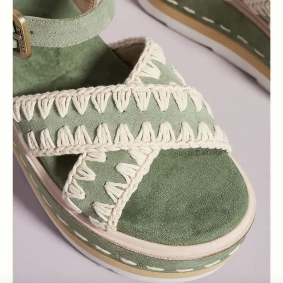 Mou Platform Suede Sandals - sage green