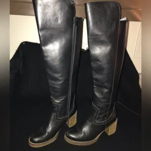 MTNG Brooke Rustico Black Leather Knee High Boots Side Zip Made in Spain Size 38