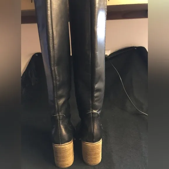 MTNG Brooke Rustico Black Leather Knee High Boots Side Zip Made in Spain Size 38