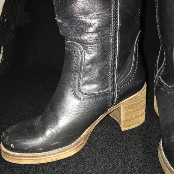 MTNG Brooke Rustico Black Leather Knee High Boots Side Zip Made in Spain Size 38