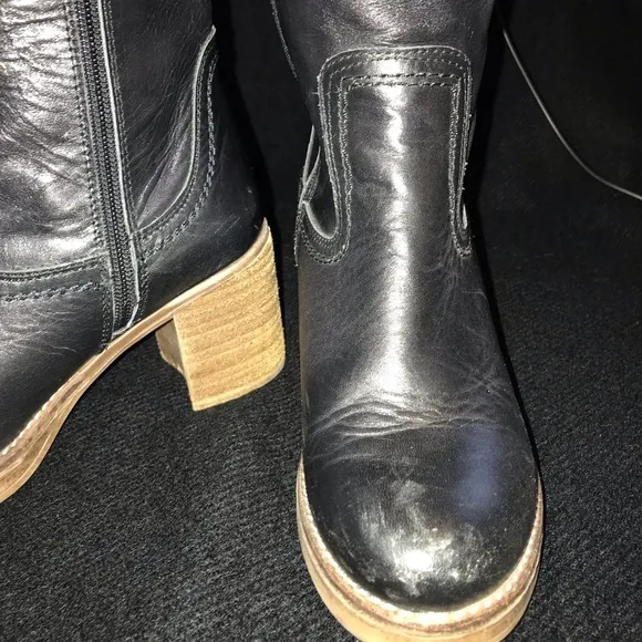 MTNG Brooke Rustico Black Leather Knee High Boots Side Zip Made in Spain Size 38