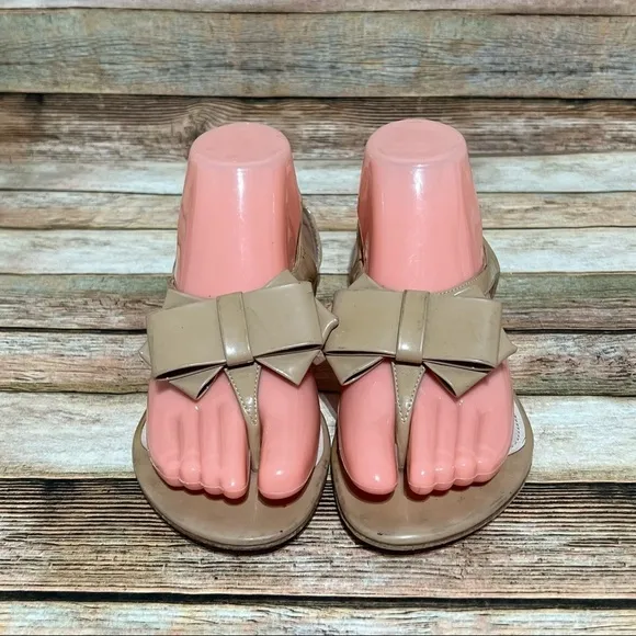 Mui Mui Brown Patent Leather Bow Sandals