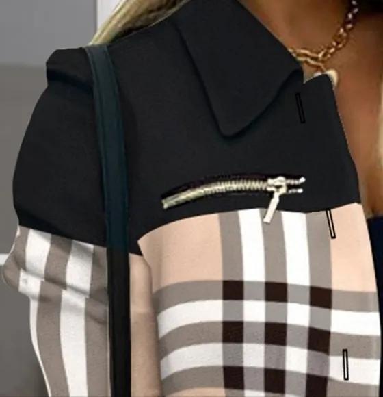 Multicolored Shacket with Button Closure and Zipper Details