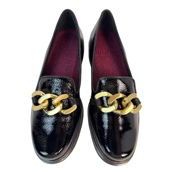 Munro Women's Viv Black Patent Leather Gold Accent Platform Loafer Size 5 M
