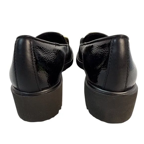 Munro Women's Viv Black Patent Leather Gold Accent Platform Loafer Size 5 M