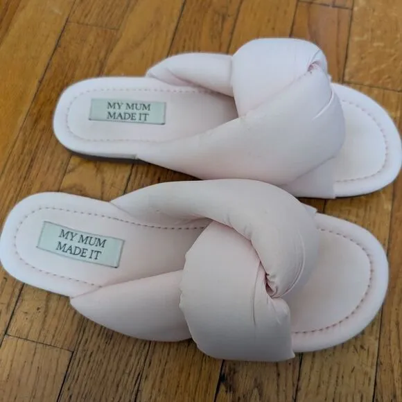 My Mum Made It Pink Padded Slippers Size EU 40 US 9 Womens Slides Knotted