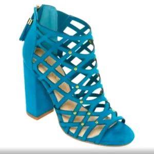 N by Nicole Miller lucie turquoise chunky heel cage studded sandals size 5.5M