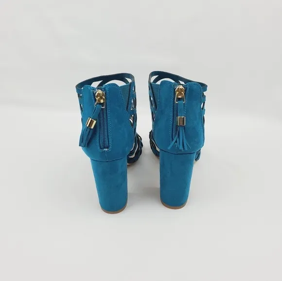 N by Nicole Miller lucie turquoise chunky heel cage studded sandals size 5.5M
