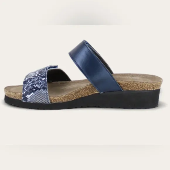 Naot Althea Slide Sandals Cork Leather / Navy Python Polar Combo US 4 - EU 35
