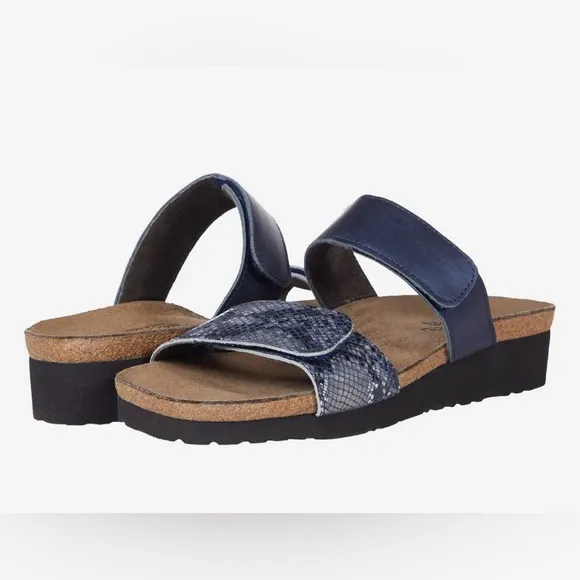 Naot Althea Slide Sandals Cork Leather / Navy Python Polar Combo US 4 - EU 35