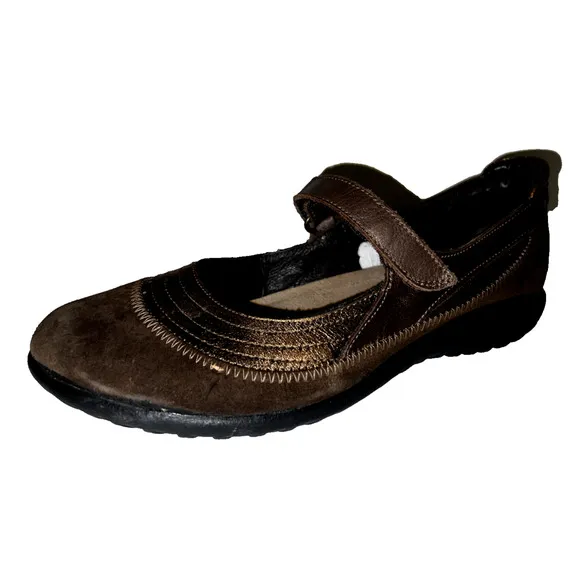 NAOT Shoes Women's Size 9/40 Brown Suede Bronze Leather KIREI Mary Janes Flats