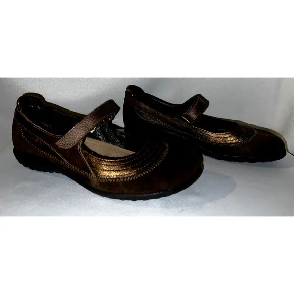 NAOT Shoes Women's Size 9/40 Brown Suede Bronze Leather KIREI Mary Janes Flats