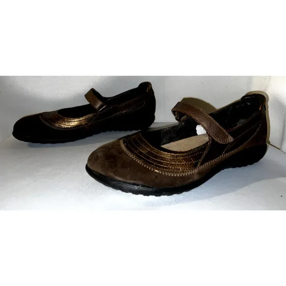 NAOT Shoes Women's Size 9/40 Brown Suede Bronze Leather KIREI Mary Janes Flats