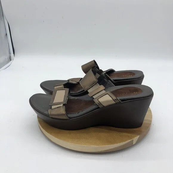 Naot Treasure Wedge Sandal Shoes Womens 10 Brown Leather Metallic Slides Sandals
