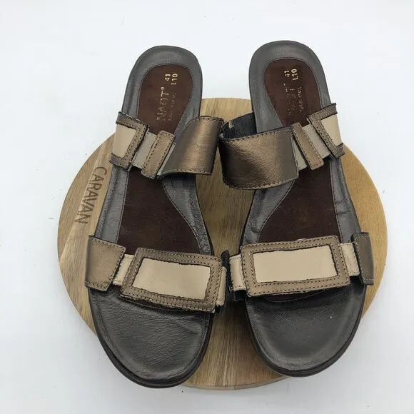Naot Treasure Wedge Sandal Shoes Womens 10 Brown Leather Metallic Slides Sandals