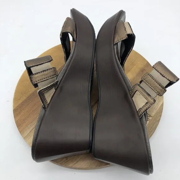 Naot Treasure Wedge Sandal Shoes Womens 10 Brown Leather Metallic Slides Sandals