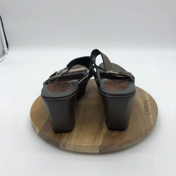 Naot Treasure Wedge Sandal Shoes Womens 10 Brown Leather Metallic Slides Sandals