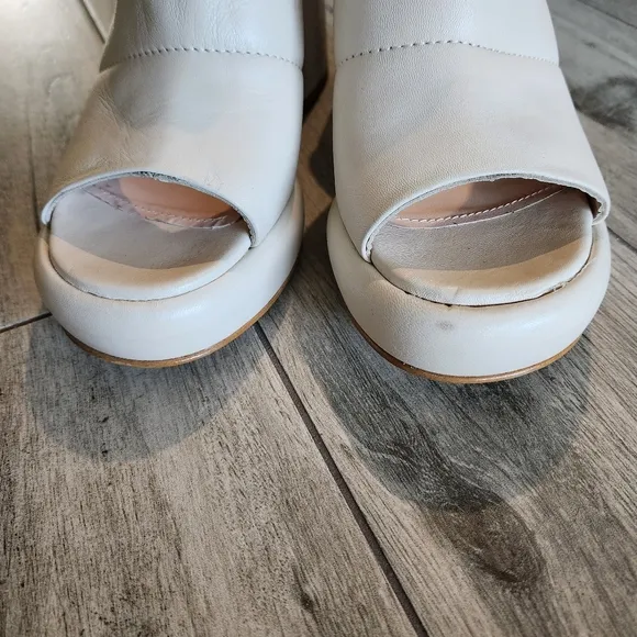Napoleoni Leather Sandals Shoes Cream Off White Platform Chunky Heel Italy 8.5