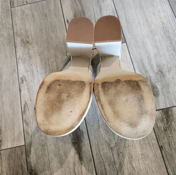 Napoleoni Leather Sandals Shoes Cream Off White Platform Chunky Heel Italy 8.5
