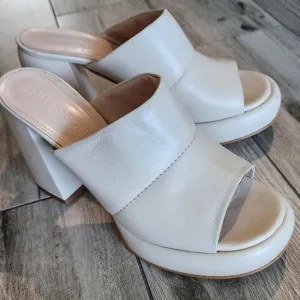 Napoleoni Leather Sandals Shoes Cream Off White Platform Chunky Heel Italy 8.5