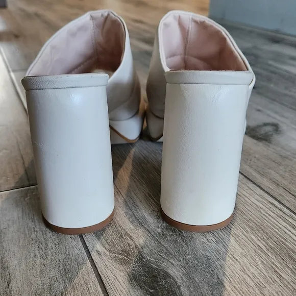 Napoleoni Leather Sandals Shoes Cream Off White Platform Chunky Heel Italy 8.5