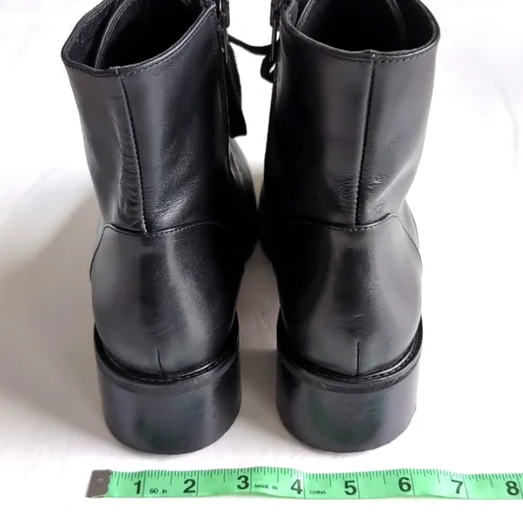 Napoleoni Women's Black Leather Combat Boots Zip Side Lace Up Size 41