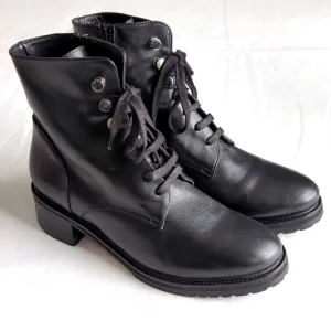 Napoleoni Women's Black Leather Combat Boots Zip Side Lace Up Size 41